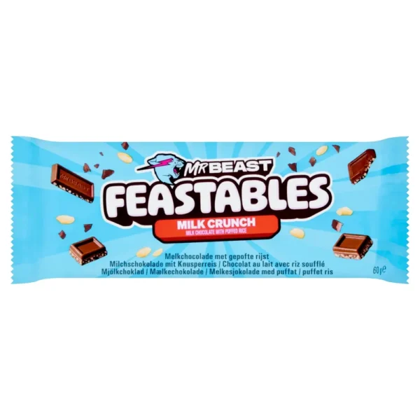 FEASTABLES MR BEAST MILK CRUNCH MILK CHOCOLATE WITH PUFFED RICE BAR 60g