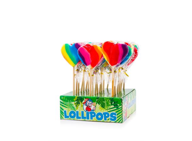 En samling av hjerteformet Lollipop i regnbuefarger