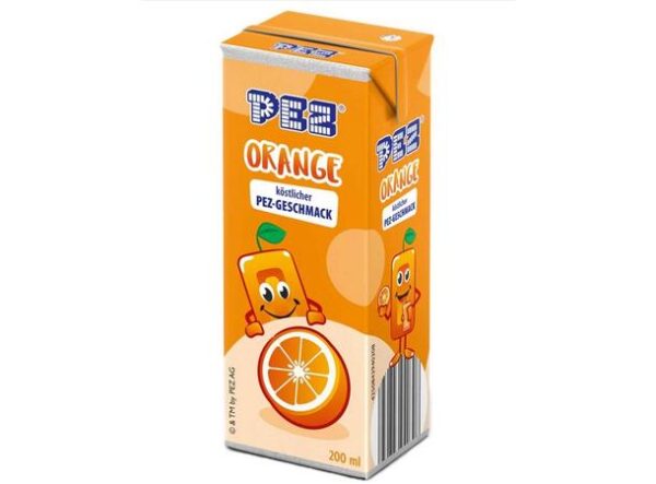 Boks med PEZ orange saft