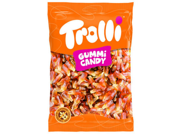 Pakke med mykt godteri formet som colaflasker fra Trolli
